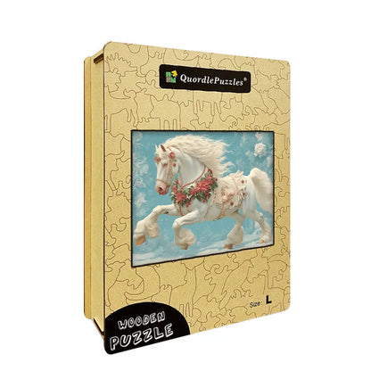 White Horse Christmas Wooden Jigsaw Puzzle
