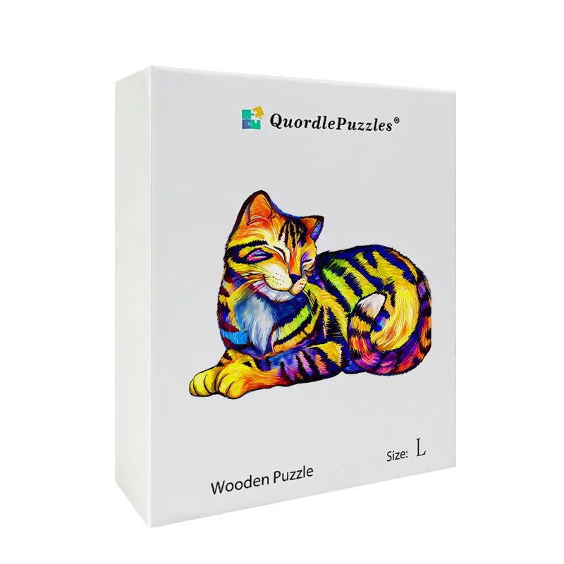 Rainbow Dreaming Cat Wooden Jigsaw Puzzle