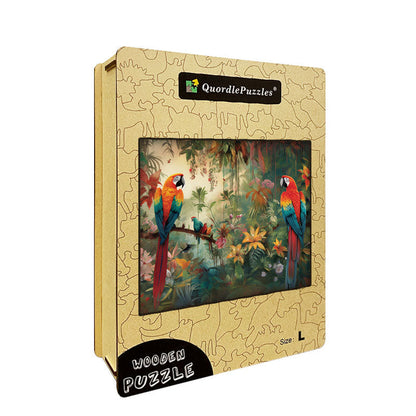Colorful Owls on a Branch Wooden Jigsaw Puzzle