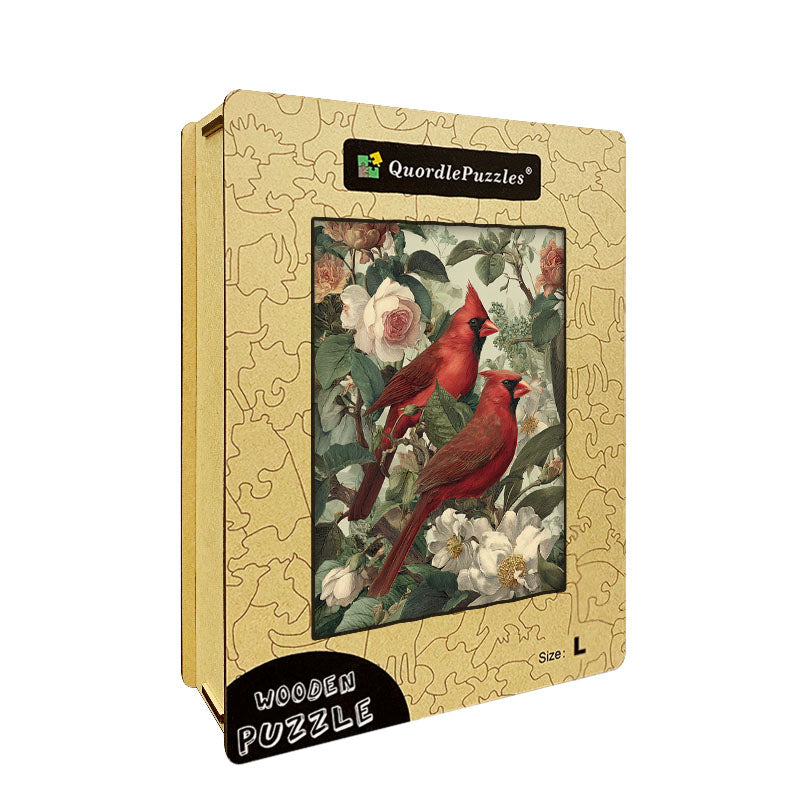 Crimson Cardinals' Chatter Wooden Jigsaw Puzzle
