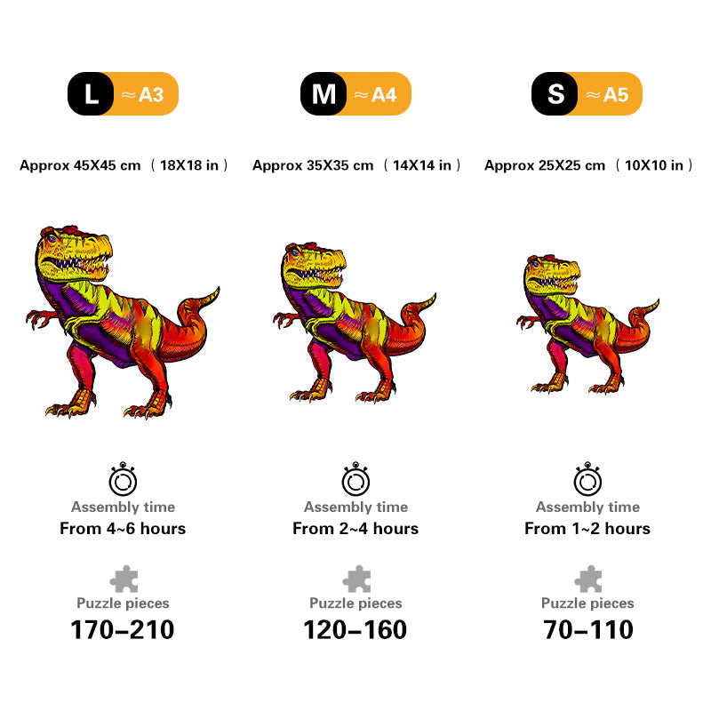 Neon Jungle T-Rex Wooden Jigsaw Puzzle