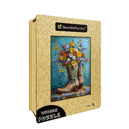 Flowers in Boots Wooden Jigsaw Puzzle