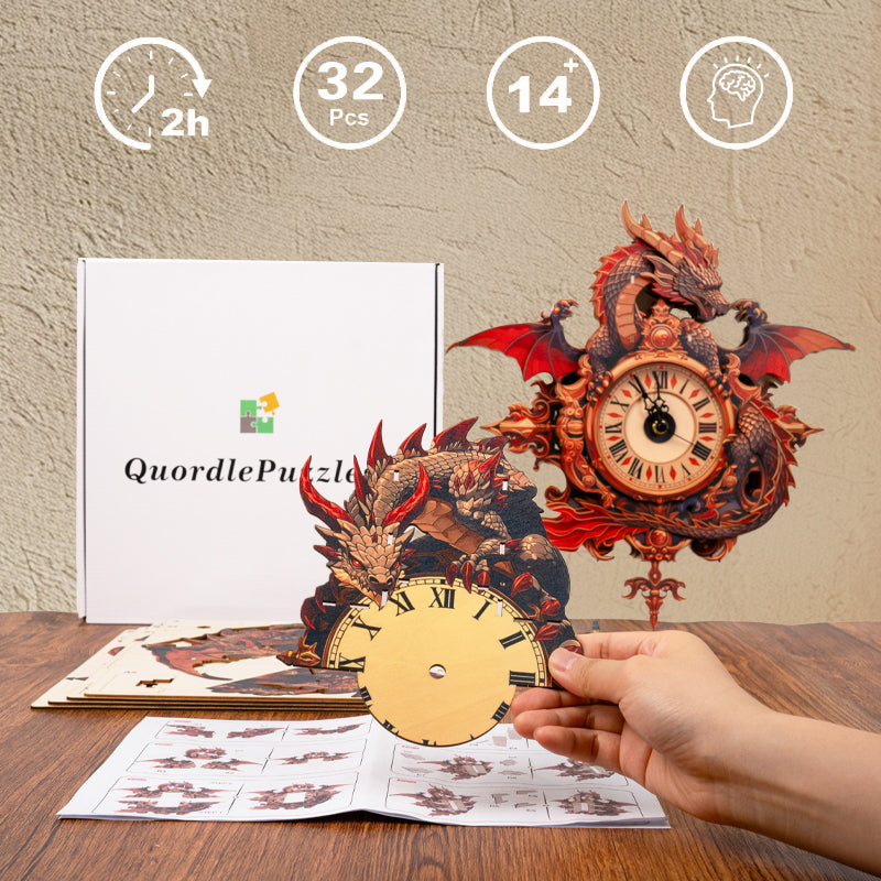 Dragon Flame Timepiece Wooden Clock Puzzle