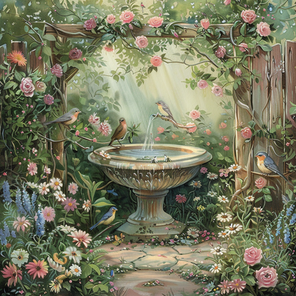 Rose Garden Fountain Wooden Jigsaw Puzzle