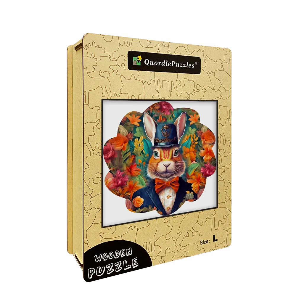 🔥LAST DAY 86% -Dapper Rabbit in Bowtie Owl Wooden Jigsaw Puzzle