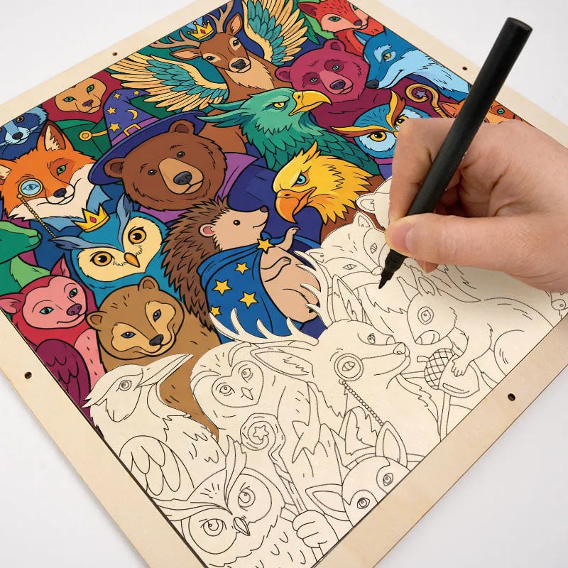 Enchanted Forest Friends - Wooden Coloring Puzzle