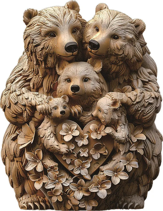 Family of Bears in Carved Heart Wooden Jigsaw Puzzle