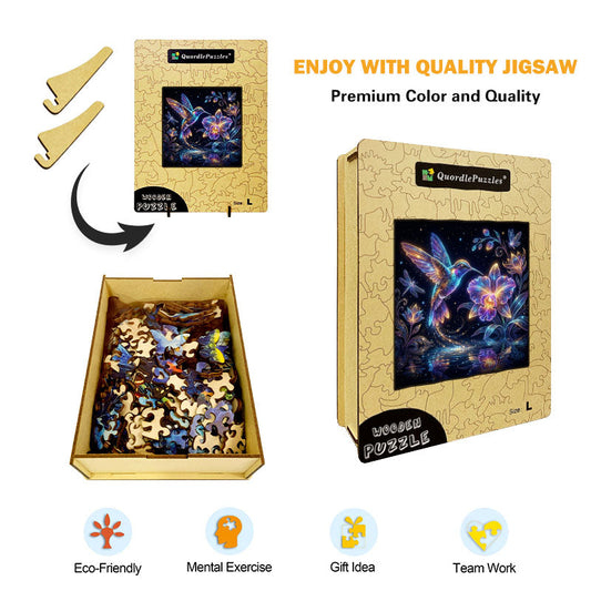 Luminous Hummingbird Dream Wooden Jigsaw Puzzle