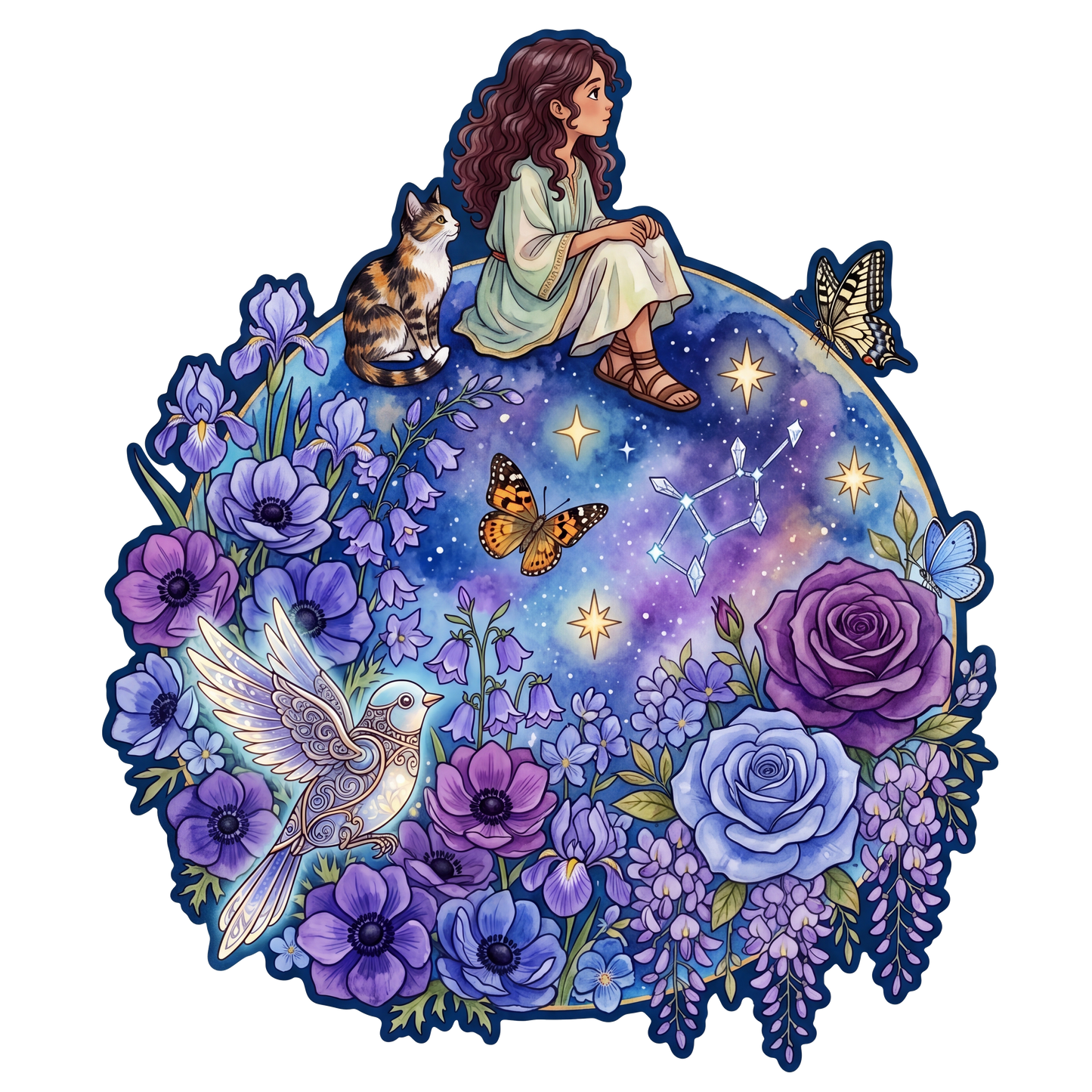 Mystical Whimsy Girl & Cat Wooden Puzzle