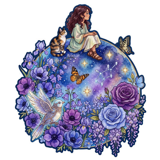 Mystical Whimsy Girl & Cat Wooden Puzzle