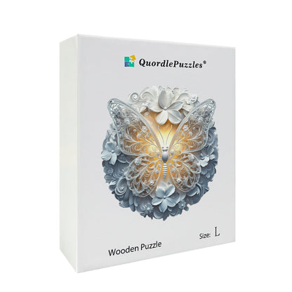 Elegant White Butterfly Wooden Jigsaw Puzzle
