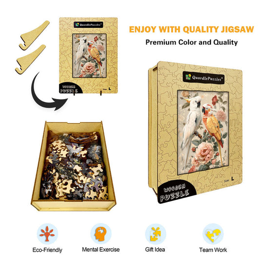 Floral Parrots Wooden Jigsaw Puzzle