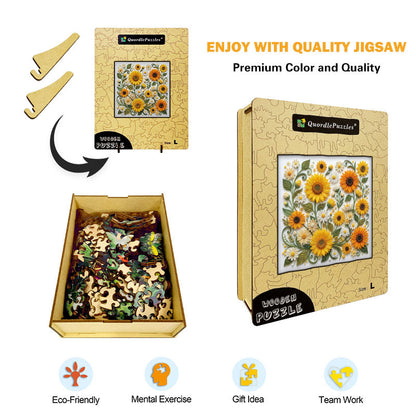 Sunlit Daisy & Sunflower Garden Wooden Jigsaw Puzzle
