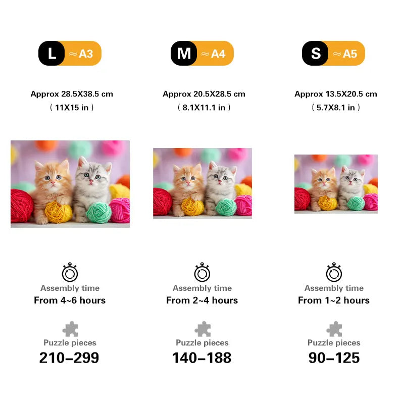 Kittens with Yarn Wooden Jigsaw Puzzle