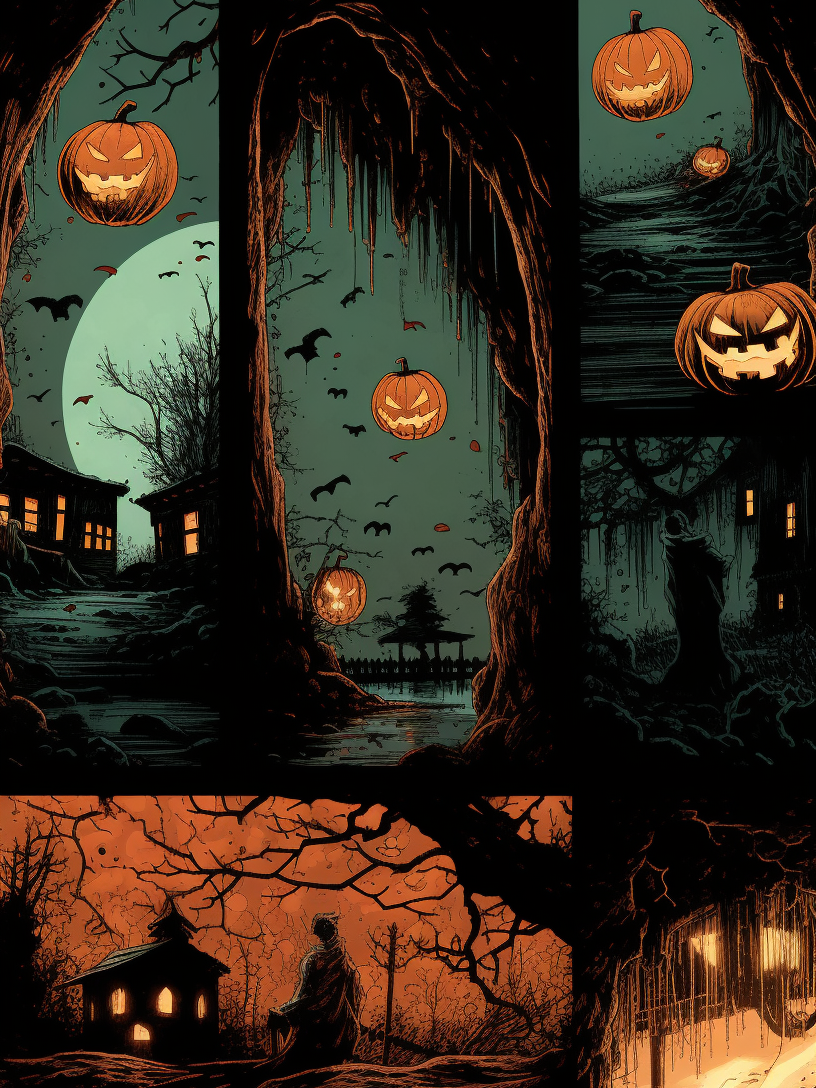 Halloween Night Four-Panel Comic Wooden Jigsaw Puzzle