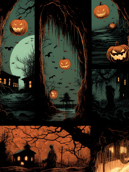 Halloween Night Four-Panel Comic Wooden Jigsaw Puzzle
