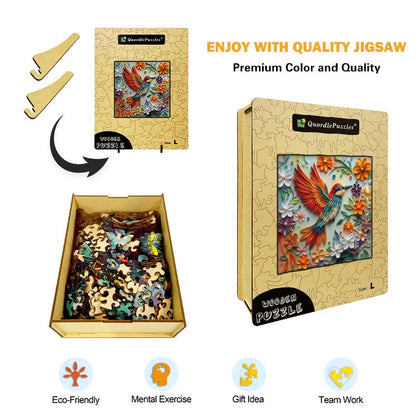 Vibrant Hummingbird in Flight Wooden Jigsaw Puzzle