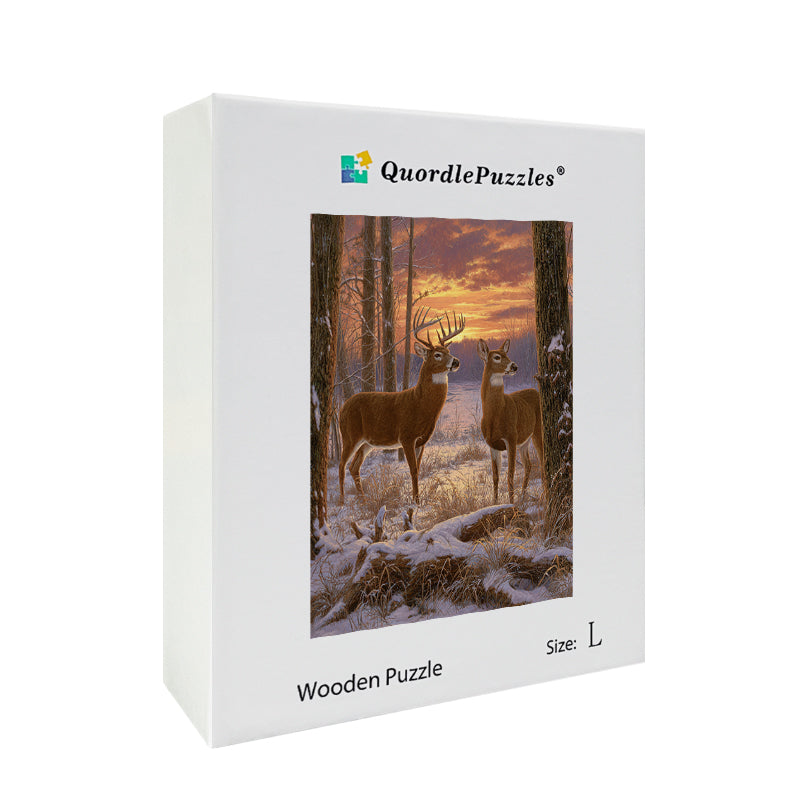 Winter Deer Pair Wooden Jigsaw Puzzle