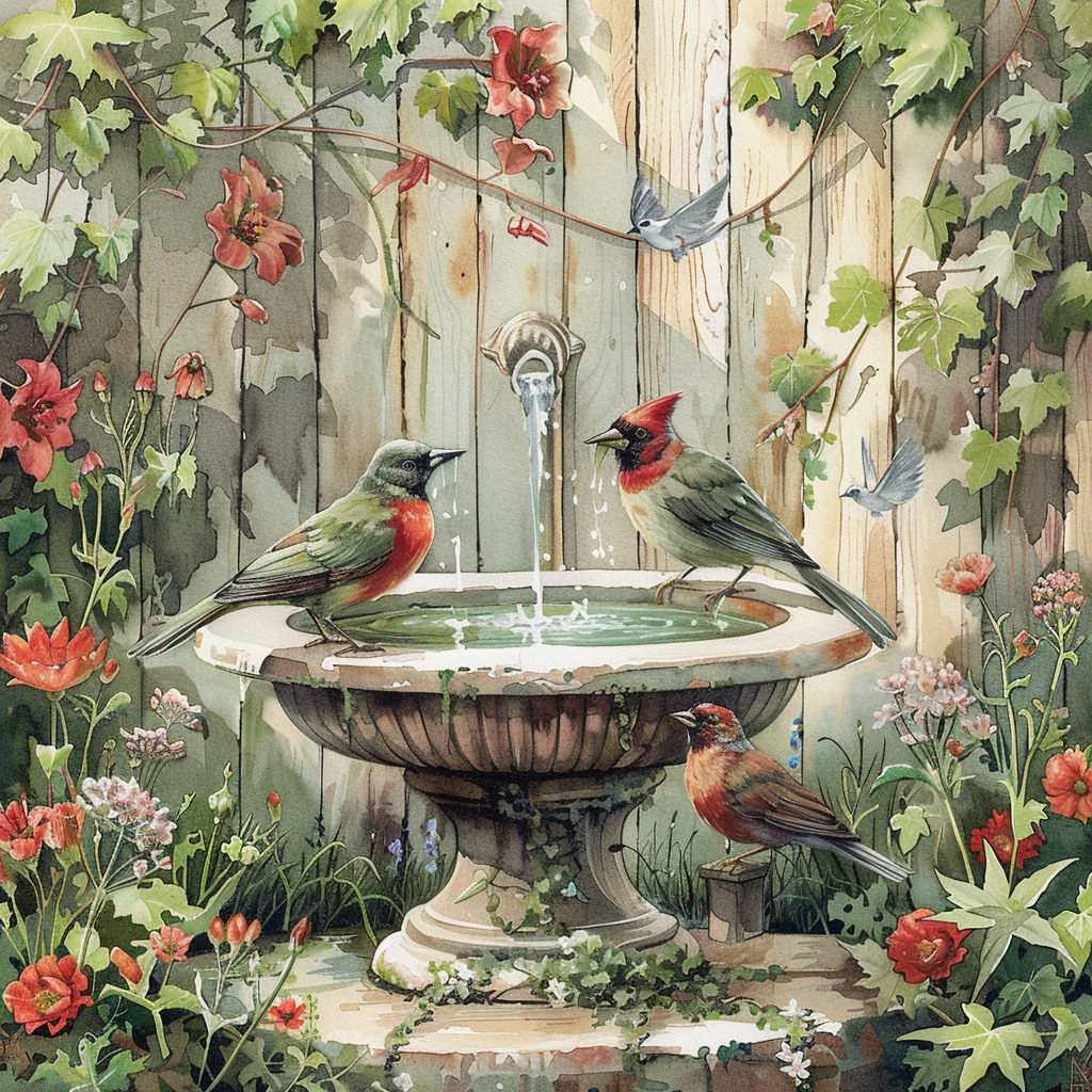 Bird Bath Garden Wooden Jigsaw Puzzle