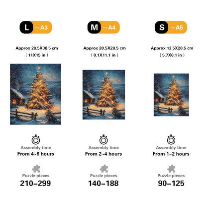 Christmas Tree in Snowy Night Wooden Jigsaw Puzzle