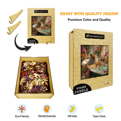 Tiger Bath Wooden Jigsaw Puzzle