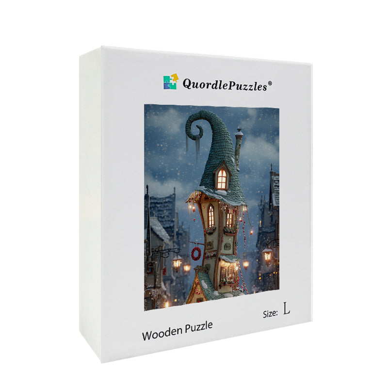 Whimsical Christmas Cottage Wooden Jigsaw Puzzle