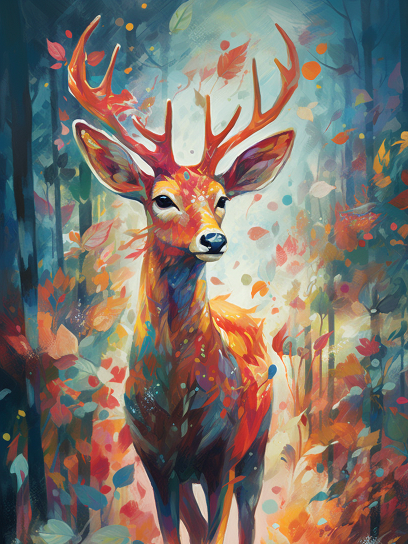 Vibrant Deer in Forest Wooden Jigsaw Puzzle
