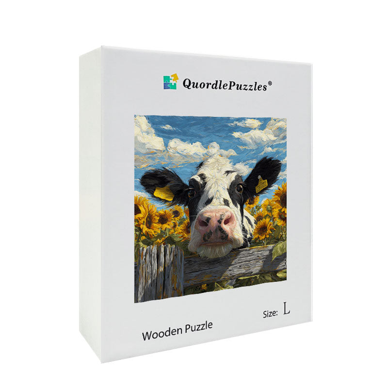 Cow in Sunflowers Wooden Jigsaw Puzzle