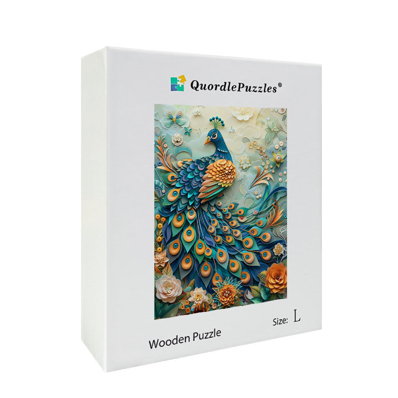 Peacock Paper Cut Wooden Jigsaw Puzzle