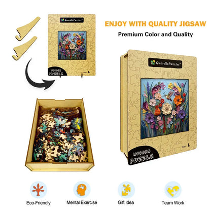 Floral Symphony with Hummingbird Wooden Jigsaw Puzzle