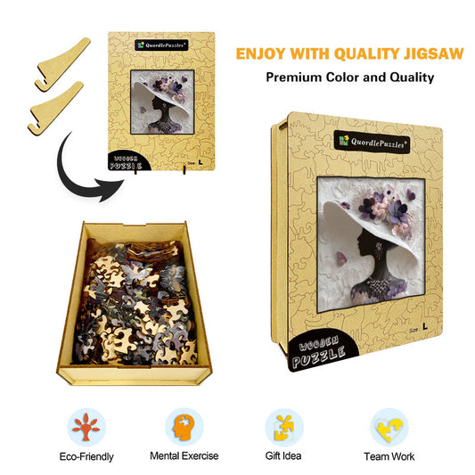 Elegant Floral Lady Silhouette Wooden Jigsaw Puzzle