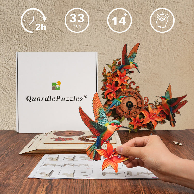 Hummingbird Lily Wooden Clock Puzzle
