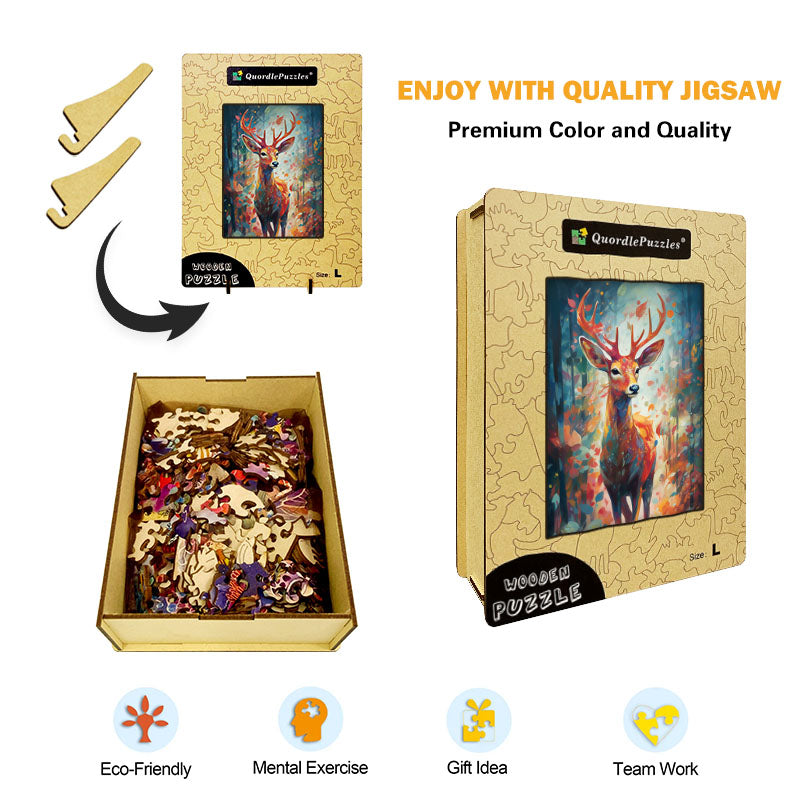 Vibrant Deer in Forest Wooden Jigsaw Puzzle