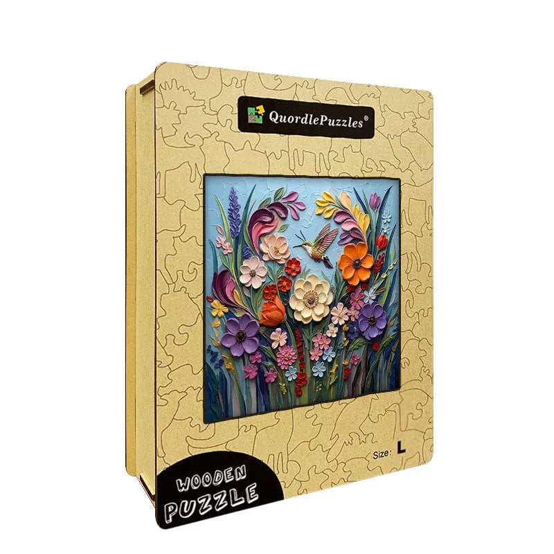 Floral Symphony with Hummingbird Wooden Jigsaw Puzzle