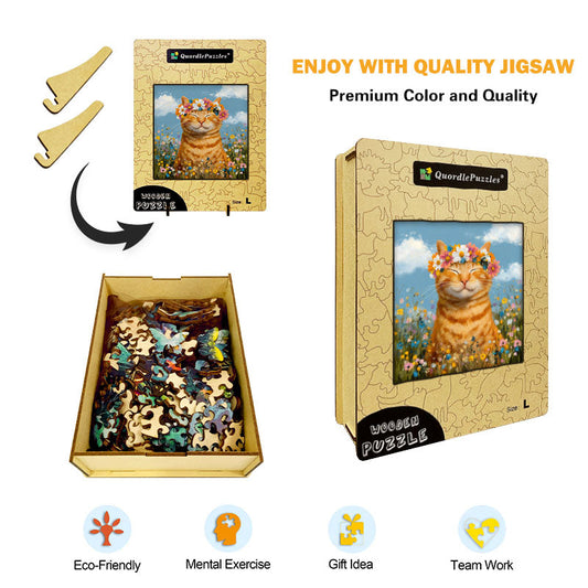 Flower Crown Cat Bliss Wooden Jigsaw Puzzle