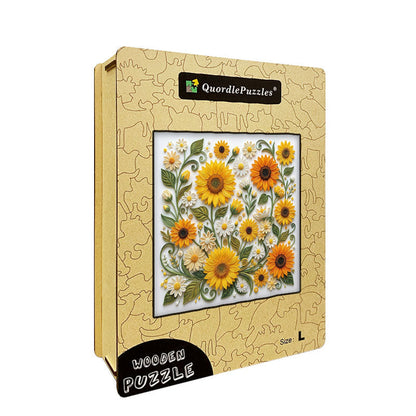 Sunlit Daisy & Sunflower Garden Wooden Jigsaw Puzzle