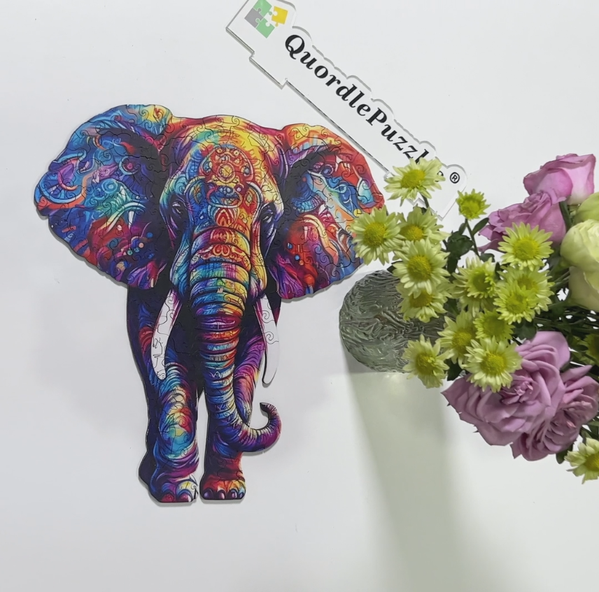 🔥Last Day 84% OFF-Rainbow Elephant blue Wooden Jigsaw Puzzle