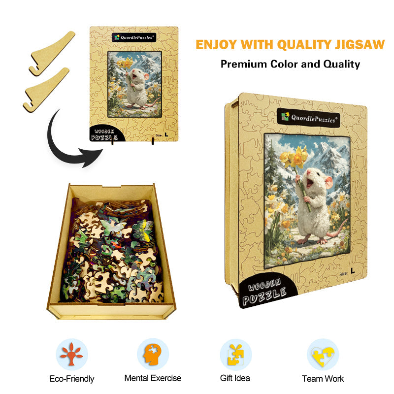 Mouse Daffodils Wooden Jigsaw Puzzle