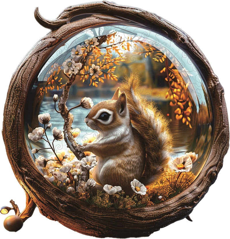 Squirrel in Golden Fall Wooden Jigsaw Puzzle
