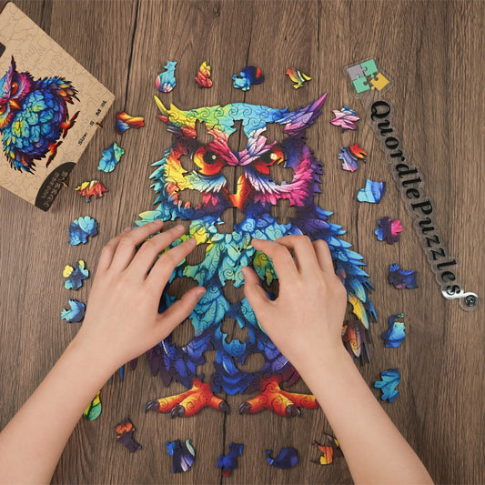 🔥LAST DAY 96% -Owl With Colorful Feathers Wooden Jigsaw Puzzle
