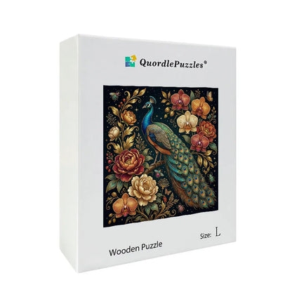 Midnight Peacock Elegance Wooden Jigsaw Puzzle