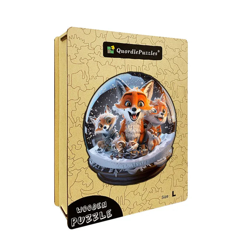 Fox Family in Snow Globe Wooden Jigsaw Puzzle