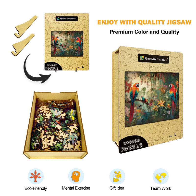 Colorful Owls on a Branch Wooden Jigsaw Puzzle