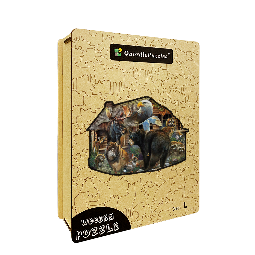 🔥LAST DAY 89% -Wildlife Cabin Wooden Jigsaw Puzzle