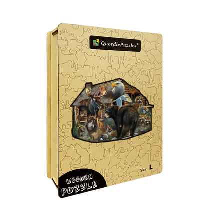 🔥LAST DAY 89% -Wildlife Cabin Wooden Jigsaw Puzzle