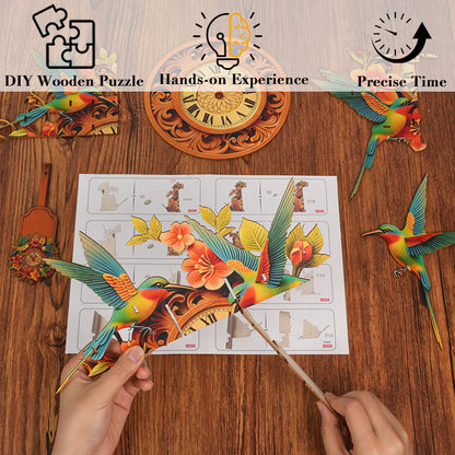 Hummingbird Lily Wooden Clock Puzzle