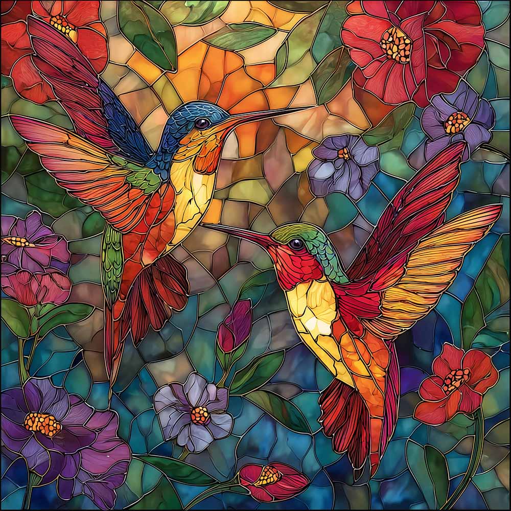 Stained Glass Hummingbird Duo Wooden Jigsaw Puzzle
