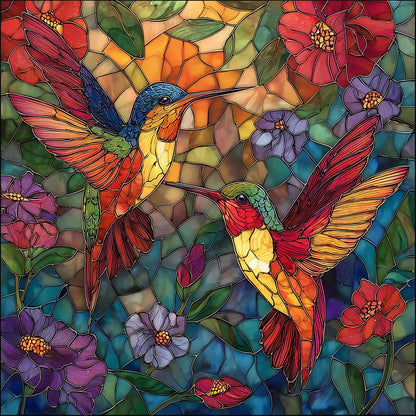 Stained Glass Hummingbird Duo Wooden Jigsaw Puzzle