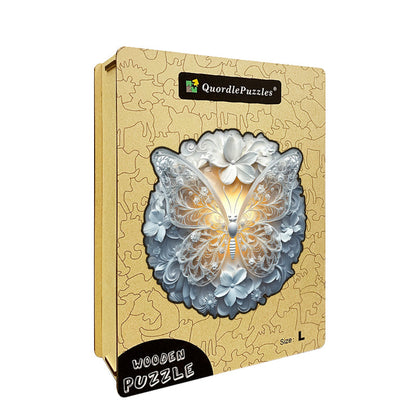 Elegant White Butterfly Wooden Jigsaw Puzzle
