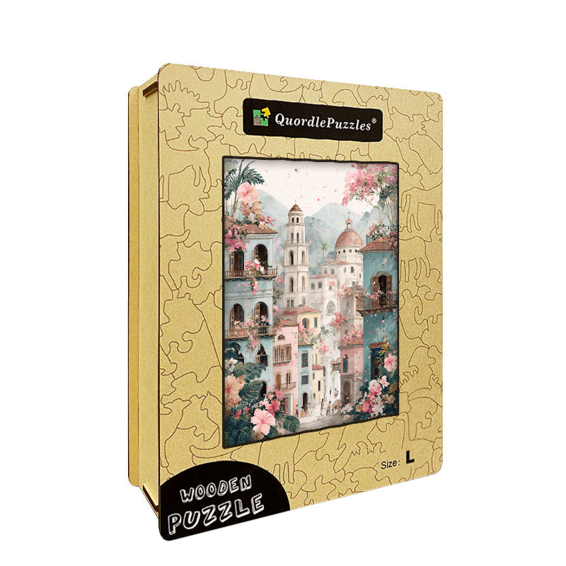 Floral Cityscape Wooden Jigsaw Puzzle